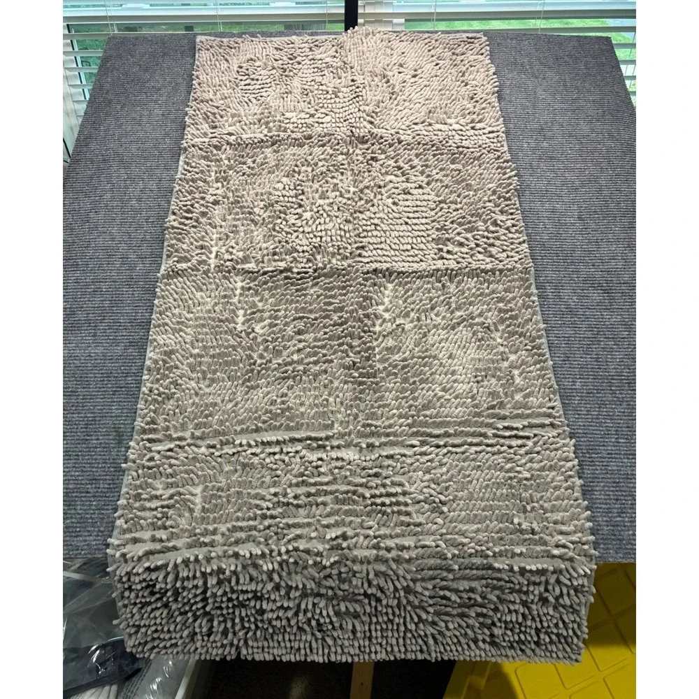 Chenille Microfiber Plush Bath Runner Rug Taupe Tan Shaggy 27x54 Bathroom Mat
